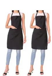 Simple Ajustable Set of 2 Black Color Cotton Fabric Apron For Unisex