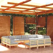 14 Piece Garden Lounge Set with Grey Cushions Solid Pinewood vidaXL