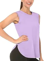 [Cathie Moochie] Women Workout Tank Tops Athletic Sleeveless Yoga Running Shirts with Side Slit