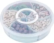DACUAN Snack Serving Tray with Lid, 1 Pack Fruit Serving Container, 5 Colorful Compartment Round Appetizer Tray, 12inch Divided Plastic Food Storage Organizer Plate for Snack, Candy, Nut, Picnic