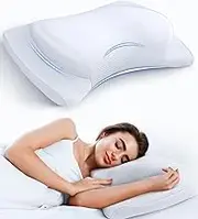 8X Support Side Sleeping Pillow for Neck Pain Relief, Adjustable Cervical Fit Shoulder Perfectly, Ergonomic Contour Memory Foam Pillows with Armrest Area, Bed Back Stomach Sleeping, White