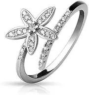 [Tapsi´s Coolbodyart] Coolbodyart Ladies 925 Sterling Silver Toe Ring Adjustable Large Flower and Line with Zirconia
