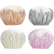 Bath Shower Caps For Women Reusable, 4 Pack Women Shower Caps Reusable Hair Cap For Shower Double Protection Layers Elastic