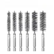 Premium Stainless Steel Bore Brush Set 6 pcs Silver Straight Wire Bristle for Drill Efficient Cleaning Rust Removal