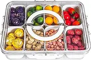 DAWNTREES Snack Box,Divided Serving Tray with Lid and Handle - Charcuterie Container for Portable Snack Platters - Clear Organizer for Candy, Snacks - Perfect for Party