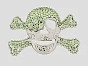 Skull Belt Buckle Crossbones Feather Halloween Pirate Costume Green Bling Metal