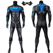 unbrand Adult Superhero Titans Nightwing Jumpsuit Cosplay Costume Halloween Masquerade Cool Bodysuit With Eye Mask 3XL 1