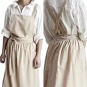TOPTIE Women's Cotton Cross Back Chef Apron, Halloween Dress with Two Pockets and Waist Ties Beige