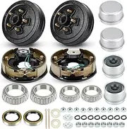 Trailer Axle Electric Brake Kit, Pair of 5-Hole, 4.5" Bolt Circle Brake Drum with 10" x 2 1/4" Adjusting Electric Brakes for 3500 lb Axles, Replacement 10” Brake Hub Drum Assembly