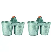 2x Yard Master Loke 26x13cm Antiqued 2 Pot Planter Garden Plant Decor Silver
