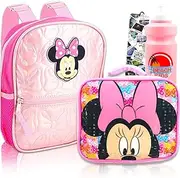Minnie Mouse Mini Backpack and Lunch Box Set - Bundle with 10" Minnie Backpack, Lunch Bag, Water Bottle, Bookmark | Mini Minnie Mouse Backpack for Toddlers, Minnie Mouse Mini Backpack, Minnie Mouse