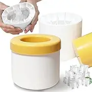 ONMELON Ice Making Bucket, Quick-Freeze Silicone Ice Cube Tray with Easy Release and Compact Design (Yellow)
