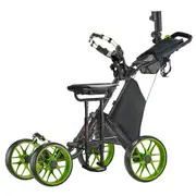 CaddyTek CaddyCruiser ONE Pro One-Click Folding 4-Wheel Golf Push Cart - Lime + Removable Seat
