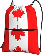 EdWal Canadian Flag Print Drawstring Backpack Gym Bags Sports Bags With Zipper Pocket For Travel Swimming Beach, Black, One Size