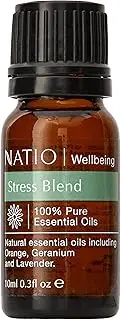 Natio Wellbeing Stress Pure Essential Oil Blend 10 ml Orange Peel, Geranium, Lavender, Patchouli, Ylang Ylang, Bergamot & Clary Sage - Calming Essential Oil to Relieve Stress - Vegan Friendly & Made in Australia