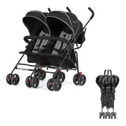 Dream on Me Volgo Twin Umbrella Stroller in Black, Lightweight Double Stroller f