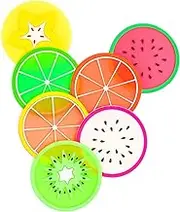 DomeStar Fruit Coaster, 7PCS 3.5" Non Slip Car Coaster Heat Insulation Colorful Unique Slice Silicone Drink Cup Mat for Drinks Prevent Furniture and Tabletop Car Decor