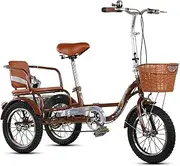 Three Wheel Bike, 14inch Adult Tricycle 3 Wheel Bikes with Rear Seat & Shopping Basket Single Speed Bicycle for Seniors Women Men Cycling Pedalling