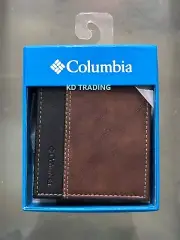 COLUMBIA 220050 Men Genuine Coated Leather BILLFOLD Wallet BROWN/BLACK