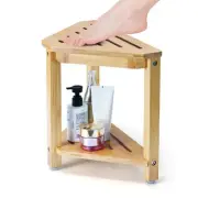 Shower Foot Rest 13.8in Bamboo Stool for Shaving Legs Waterproof Corner