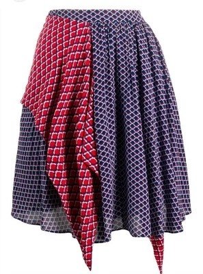 NWT Kenzo Panelled Geometric-print Skirt Red Blue Boho Style size 40 L