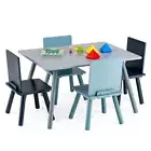 5 Pieces Kids Wooden Activity Play Furniture Set with Building Blocks-Blue - Co