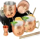 SuproBarware Moscow Mule Mugs Copper Mule Cup Kit 18oz Set of 4 with Handle Larg