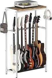 Whoonba Guitar Stand, Multiple Guitar Rack Holder with Top Storage Shelf for Acoustic, Electric Guitar, Bass, Guitars Display Rack for 7 String Instruments, for Home, Stage, Studio Music Room, White