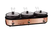 MegaChef Slow Cooker Buffet Server Stainless Steel Housing 3-Pots Lid Rests