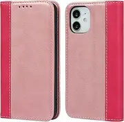 Cavor for iPhone 12 Mini Case,Premium Leather Folio Flip Wallet Case Cover Magnetic Closure Book Design with Kickstand Feature & Card Slots(5.4")-Pink