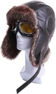 KJIASDFE Winter Bomber Hats Plush Earflap with Goggles Men Women's Trapper Aviator Hat Snow Caps,D-XL