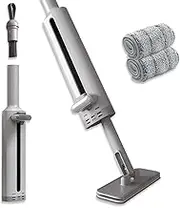 Portable Self-Squeeze Short Mop, Mini Lazy Hand Wash-Free Strong Absorbent Mop, Wet and Dry Use, Floor Cleaning System for Bathroom Kitchens Tableware Desktop Glass (Grey mop+ 2 Pads)