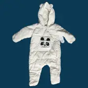Infant Girls Ivory Panda Bear Hoodie Snowsuit Baby Pram Snow Suit