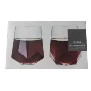 Viski Faceted wine tumbler Crystal glasses Stemless Set of 2