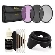 Vivitar 58mm Professional UV CPL FLD FilterKit + Tulip Lens Hood for 58mm Lenses
