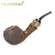 Carved Tobacco Pipe Briar Rusticated Smoking Pipe 9mm Filter Bent Stem Horn Ring