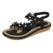 Nevenka Womens Beach Flats Casual Open Toe Crystal Gladiator Sandals-Black