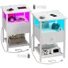 LED Nightstands Set of 2 with Charging Station, Bedside Tables with USB White
