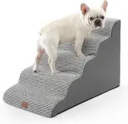 Wide Dog Stairs, Small Pet Steps with Leakproof Cover, High Density Foam Cat Ramp for High Bed Car, Lightweight, Durable, 19.7x33x22.4 inch, 5 Tiers, White Black