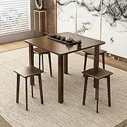 SHANGDAOYU Wooden Foldable Dining Table Set for 4,with 4 Stools, Foldable Dining Table,Space-Saving, Office Table and Chair Set for Home and Apartment(Walnut color)
