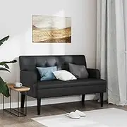 Elegant Bench with Backrest, Black Faux Leather - 112x65.5x75 cm, Comfortable Padded Seating, Sturdy Wooden Feet, Durable Plywood Frame for Home or Office