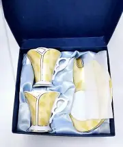 Classic Coffee Design Yedi NIB Espresso Cups w/Saucer Set Gold Peacock Feather