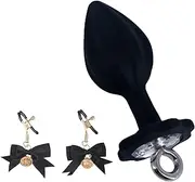 Female Pleasure Nipple Clamps Butt Plug Set Pull Ring Silicone Butt Plug with Luxury Jewelry Base Adjustable Nipple Clamps Anal Sex Toy