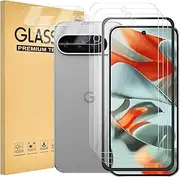 [3+3 Pack] Screen Protector for Google Pixel 9 with Camera Lens Protector & Installation tool,Fingerprint Compatible Case Friendly,HD Clear Tempered Glass- 3 Pack Each