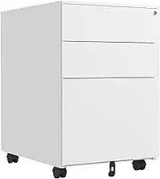 White Metal 3 Drawer Mobile File Cabinet with Wheels Home Office Printer Stand Storage Cabinet File Cabinet