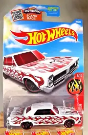 2016 Hot Wheels Target Spring Card #99 HW Flames 9/10 '65 PONTIAC GTO White wPr5