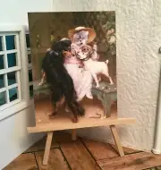Miniature Dollhouse Room Box Art Dogs Besting Angry Cat Portrait Handmade