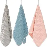 Bedvcaty Bathroom Towels Set - 3 Pack - 14 x 29 Inches Lightweight Small Extra-Absorbent Face Cloths and Soft Stripe Fingertip Towel for Bathroom, Guest Room, Children (Grey+Blue+Purple)