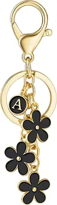 SELOVO Initial Keychain White/Pink Flower Charms for Key Cute Letter Keyring...