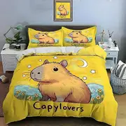 v1290 Bed Sheets Cute Cartoon Capybara Print Bedding Set Duvet Cover Duvet Cover Pillowcases Adult and Children Bedding Set Christmas Gifts 3-Piece